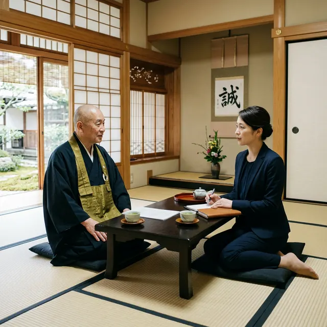 落ち着いた和室で交渉している様子