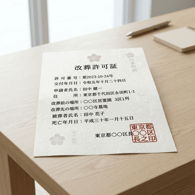 机の上に置かれた許可証風の無地書類